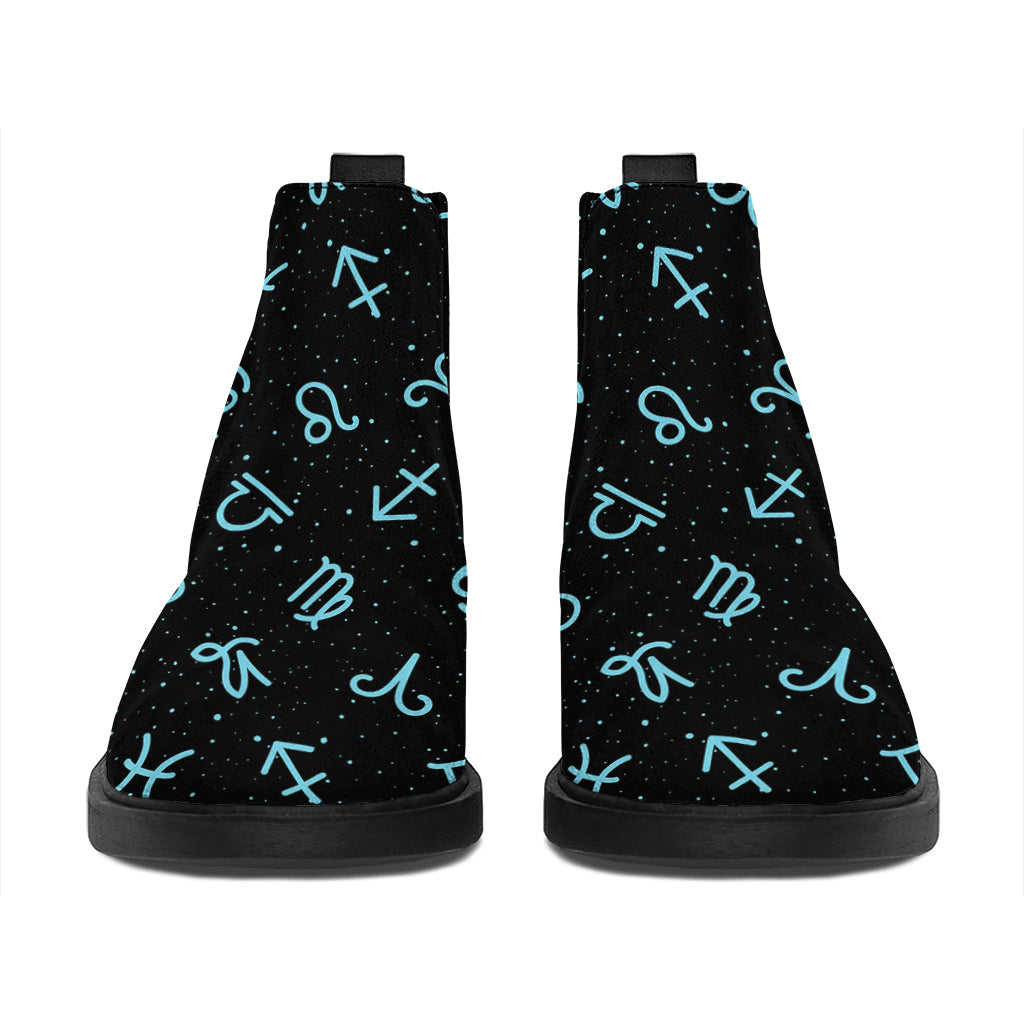 Blue Zodiac Symbols Pattern Print Flat Ankle Boots