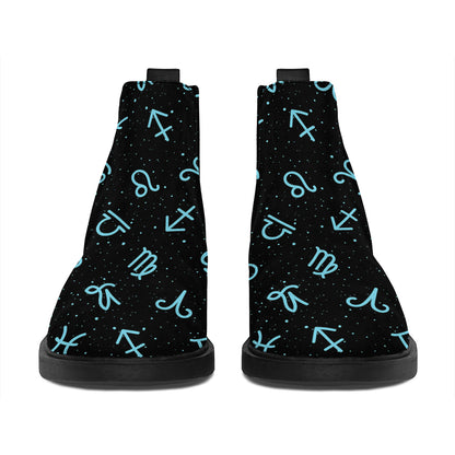 Blue Zodiac Symbols Pattern Print Flat Ankle Boots