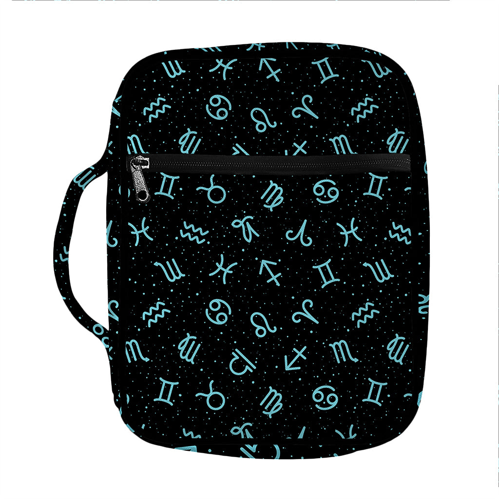 Blue Zodiac Symbols Pattern Print Front Pocket Bible Bag