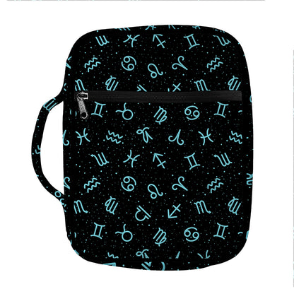 Blue Zodiac Symbols Pattern Print Front Pocket Bible Bag