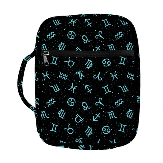 Blue Zodiac Symbols Pattern Print Front Pocket Bible Bag