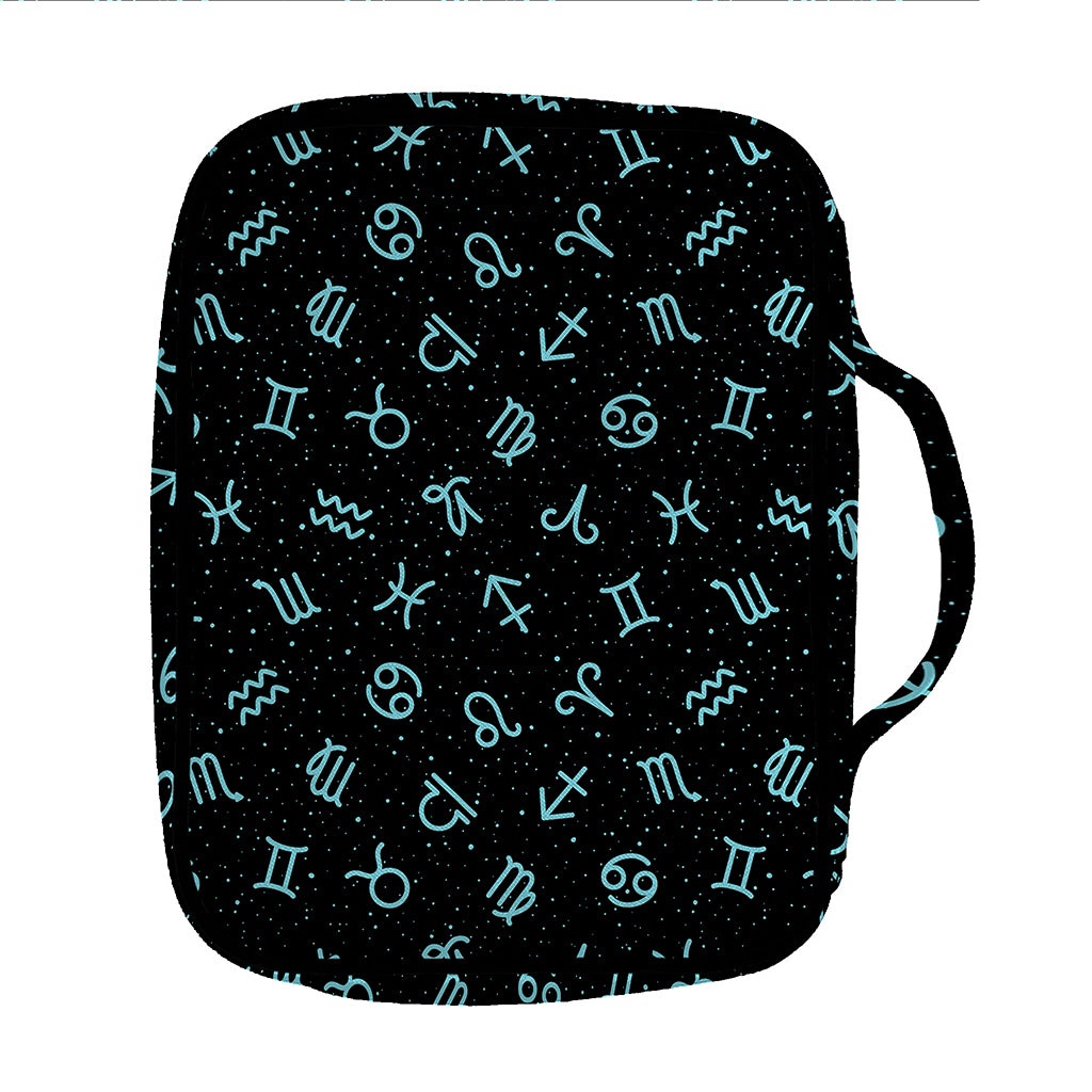 Blue Zodiac Symbols Pattern Print Front Pocket Bible Bag
