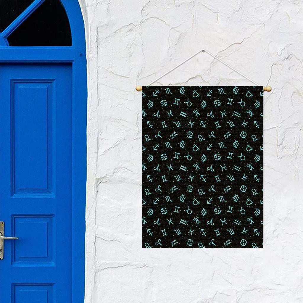 Blue Zodiac Symbols Pattern Print Garden Flag
