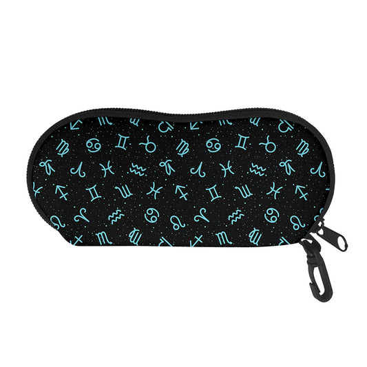 Blue Zodiac Symbols Pattern Print Glasses Case