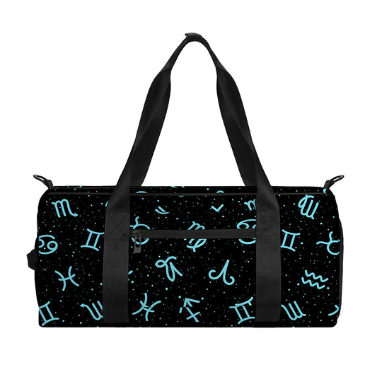 Blue Zodiac Symbols Pattern Print Gym Bag