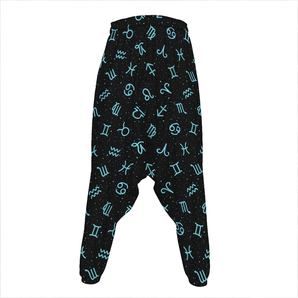 Blue Zodiac Symbols Pattern Print Hammer Pants