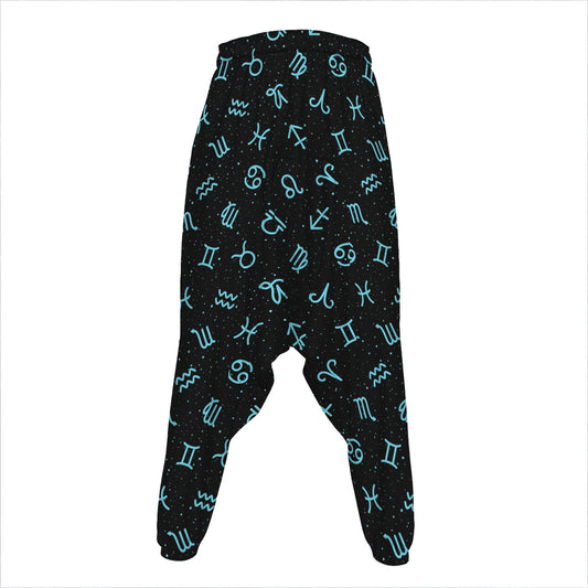 Blue Zodiac Symbols Pattern Print Hammer Pants