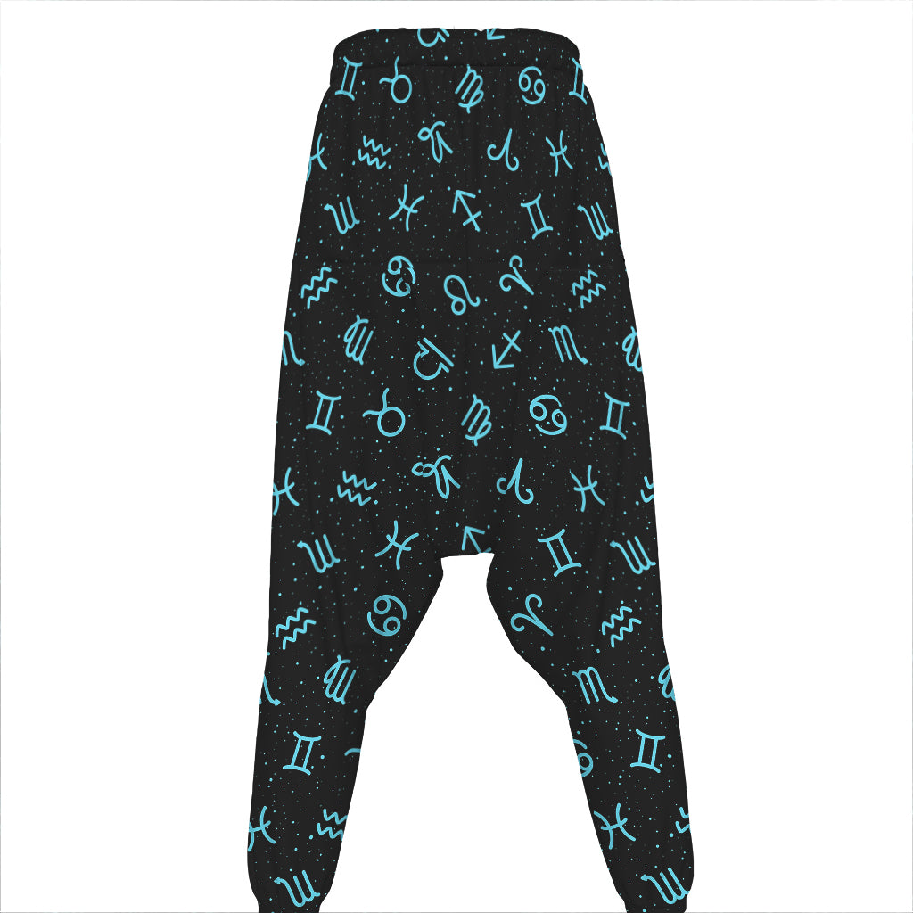 Blue Zodiac Symbols Pattern Print Hammer Pants
