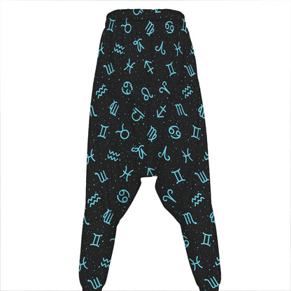 Blue Zodiac Symbols Pattern Print Hammer Pants