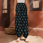 Blue Zodiac Symbols Pattern Print Harem Pants