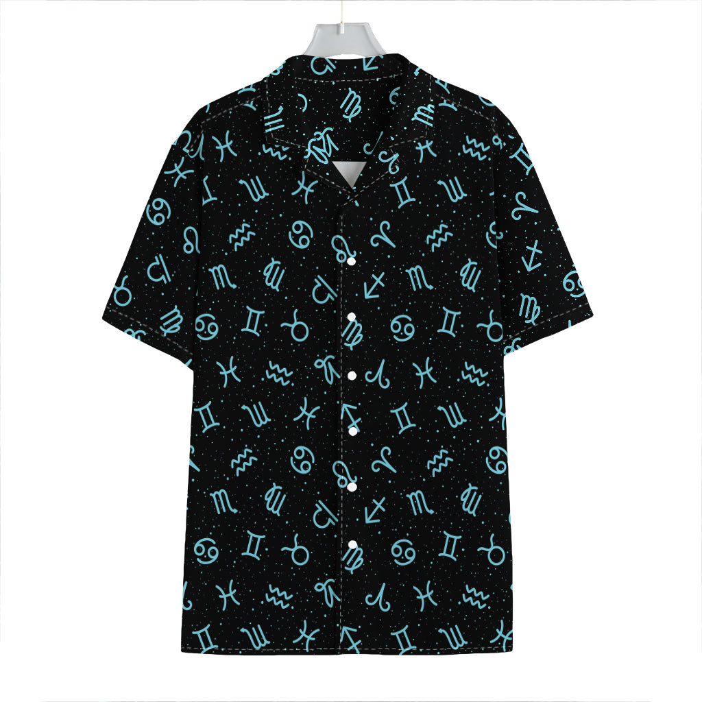Blue Zodiac Symbols Pattern Print Hawaiian Shirt