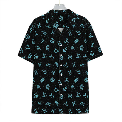 Blue Zodiac Symbols Pattern Print Hawaiian Shirt