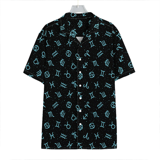 Blue Zodiac Symbols Pattern Print Hawaiian Shirt