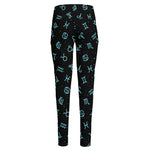 Blue Zodiac Symbols Pattern Print High-Waisted Pocket Leggings