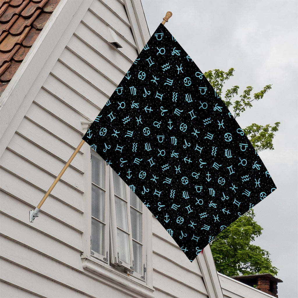 Blue Zodiac Symbols Pattern Print House Flag