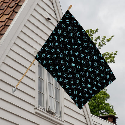 Blue Zodiac Symbols Pattern Print House Flag