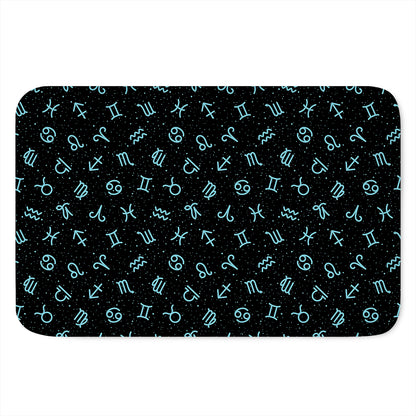 Blue Zodiac Symbols Pattern Print Indoor Door Mat