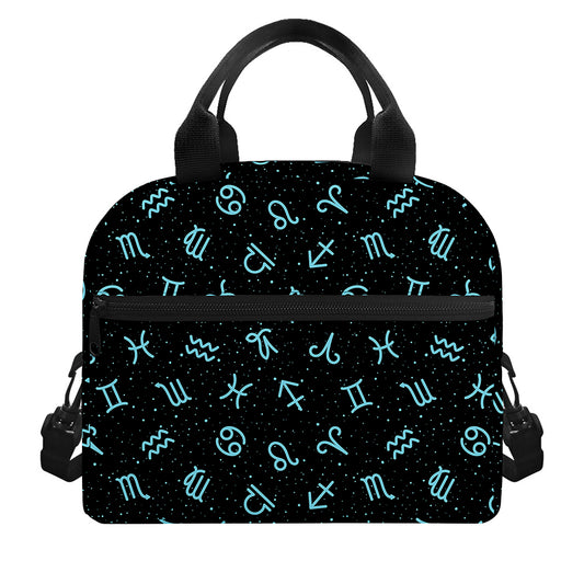 Blue Zodiac Symbols Pattern Print Insulated Lunch Bag