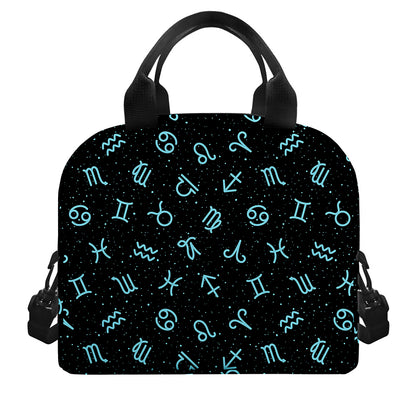 Blue Zodiac Symbols Pattern Print Insulated Lunch Bag