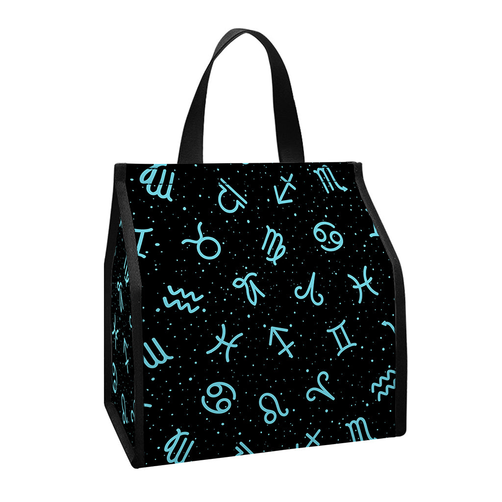 Blue Zodiac Symbols Pattern Print Insulated Lunch Tote