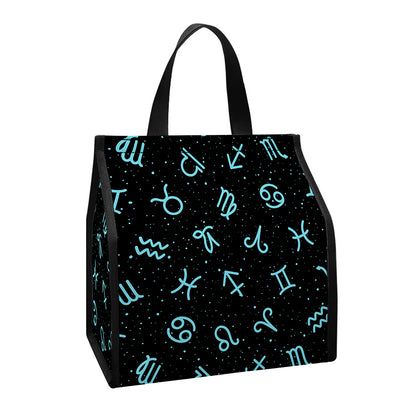 Blue Zodiac Symbols Pattern Print Insulated Lunch Tote