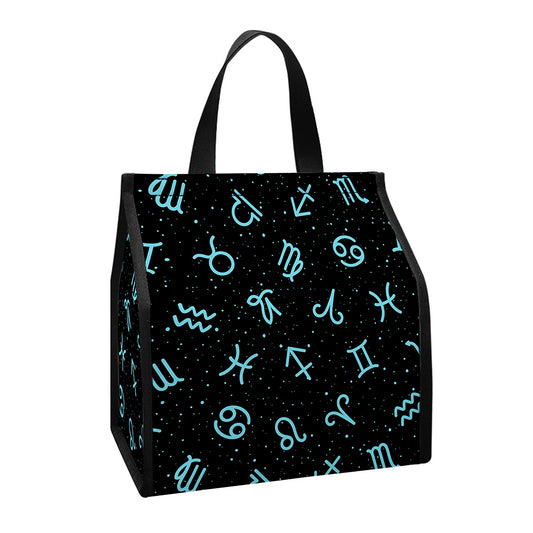 Blue Zodiac Symbols Pattern Print Insulated Lunch Tote