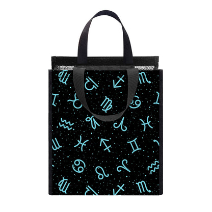 Blue Zodiac Symbols Pattern Print Insulated Lunch Tote