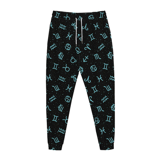 Blue Zodiac Symbols Pattern Print Jogger Pants