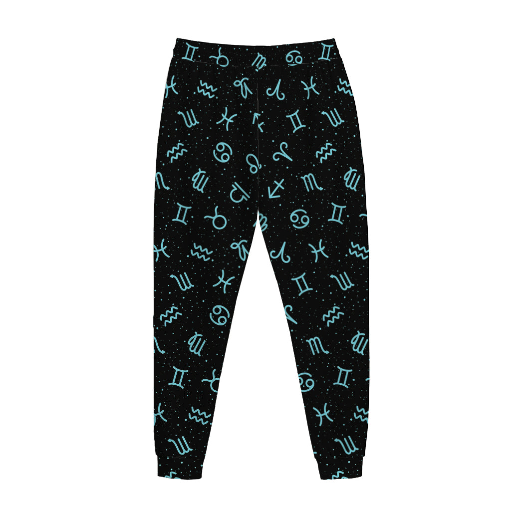 Blue Zodiac Symbols Pattern Print Jogger Pants