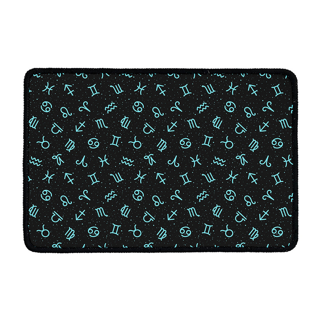 Blue Zodiac Symbols Pattern Print Kitchen Mat
