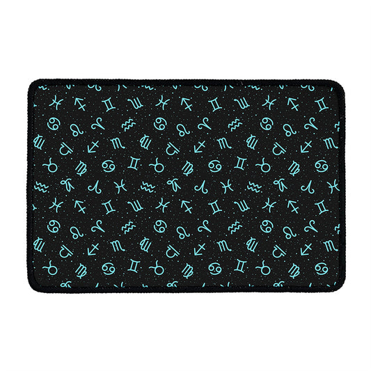 Blue Zodiac Symbols Pattern Print Kitchen Mat