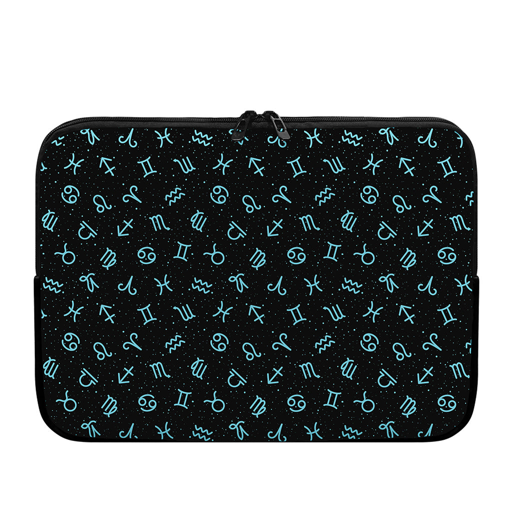 Blue Zodiac Symbols Pattern Print Laptop Sleeve