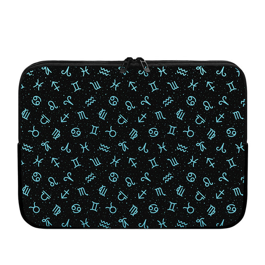 Blue Zodiac Symbols Pattern Print Laptop Sleeve