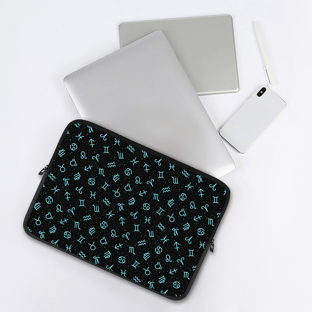 Blue Zodiac Symbols Pattern Print Laptop Sleeve