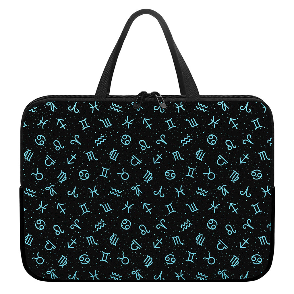 Blue Zodiac Symbols Pattern Print Laptop Sleeve With Handle