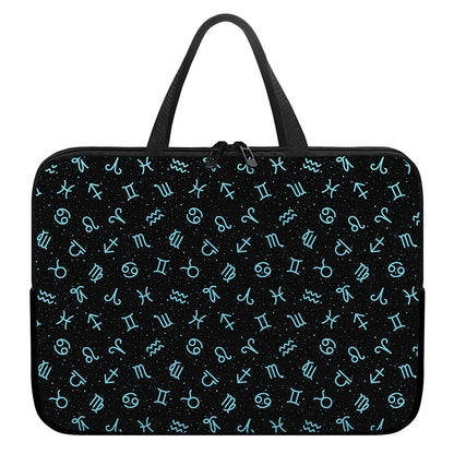 Blue Zodiac Symbols Pattern Print Laptop Sleeve With Handle