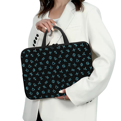 Blue Zodiac Symbols Pattern Print Laptop Sleeve With Handle