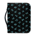 Blue Zodiac Symbols Pattern Print Leather Bible Cover
