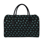 Blue Zodiac Symbols Pattern Print Leather Duffle Bag