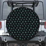 Blue Zodiac Symbols Pattern Print Leather Spare Tire Cover