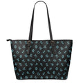 Blue Zodiac Symbols Pattern Print Leather Tote Bag With Zipper