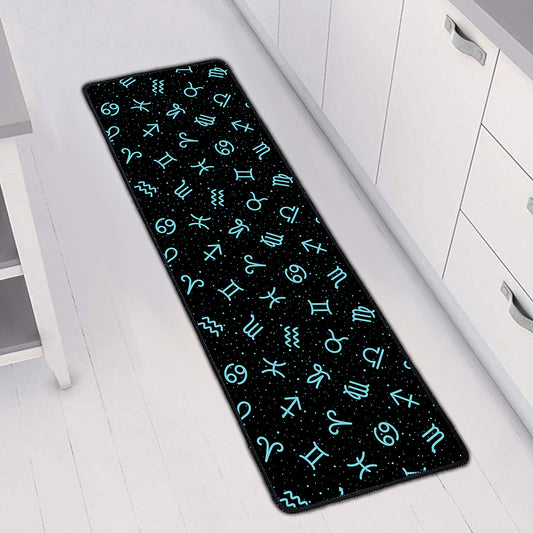 Blue Zodiac Symbols Pattern Print Long Kitchen Mat