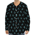 Blue Zodiac Symbols Pattern Print Long Sleeve Baseball Jersey