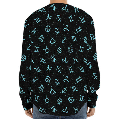 Blue Zodiac Symbols Pattern Print Long Sleeve Baseball Jersey
