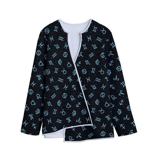 Blue Zodiac Symbols Pattern Print Long Sleeve Short Coat