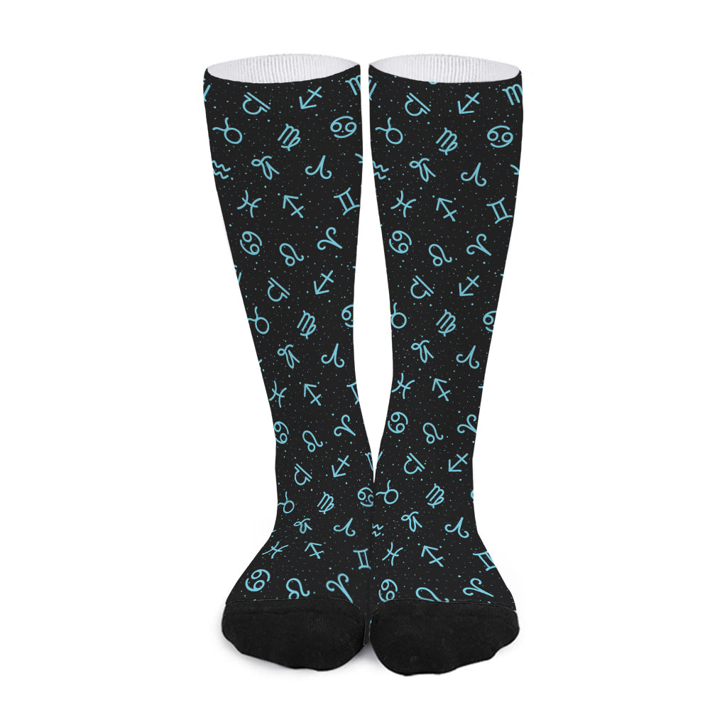 Blue Zodiac Symbols Pattern Print Long Socks