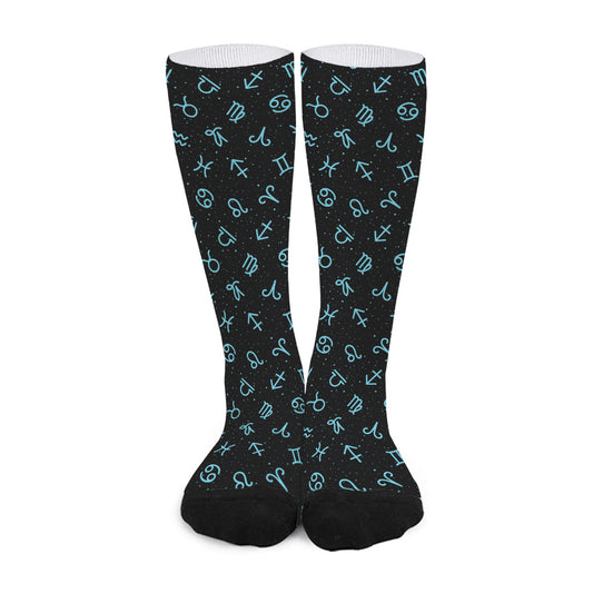 Blue Zodiac Symbols Pattern Print Long Socks