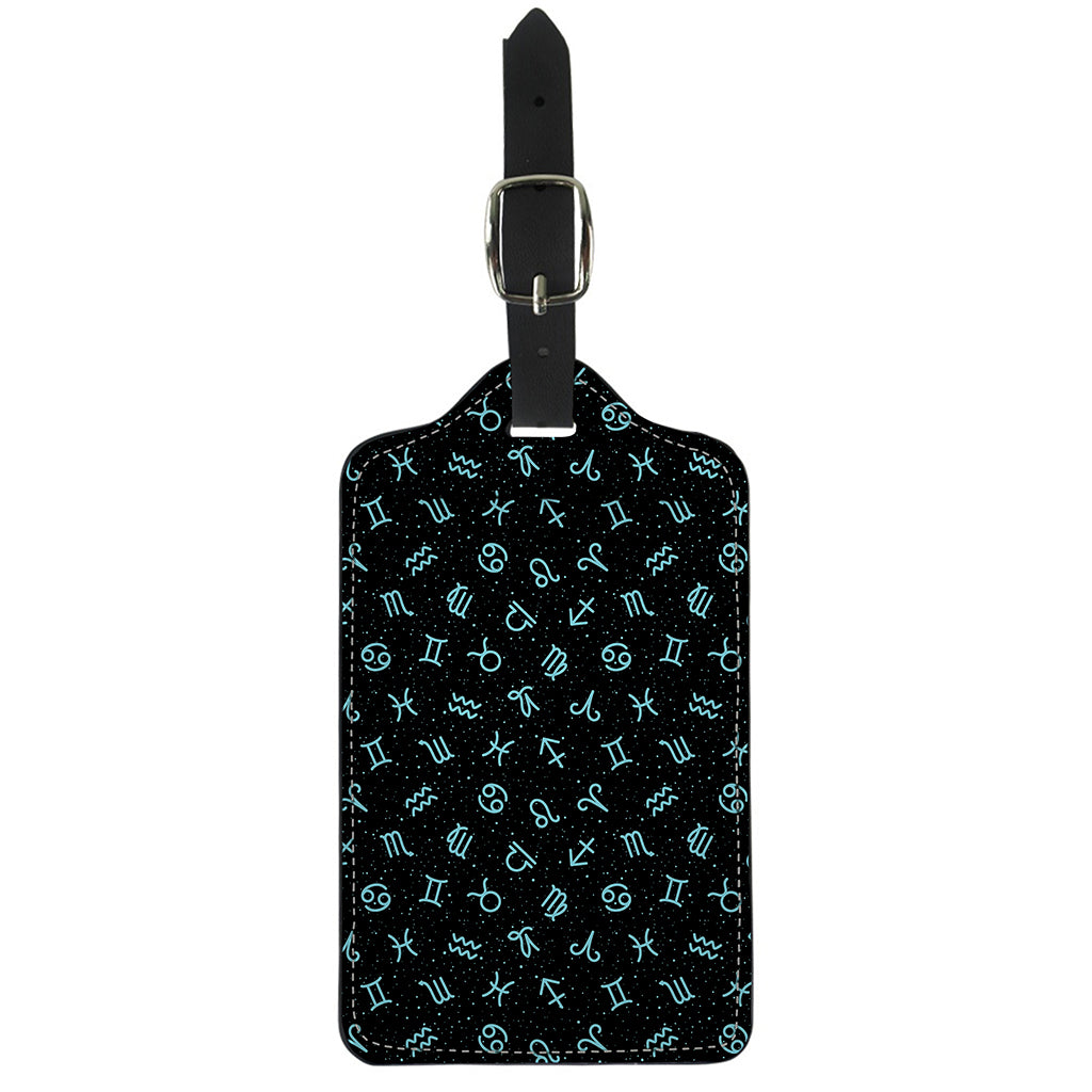 Blue Zodiac Symbols Pattern Print Luggage Tag