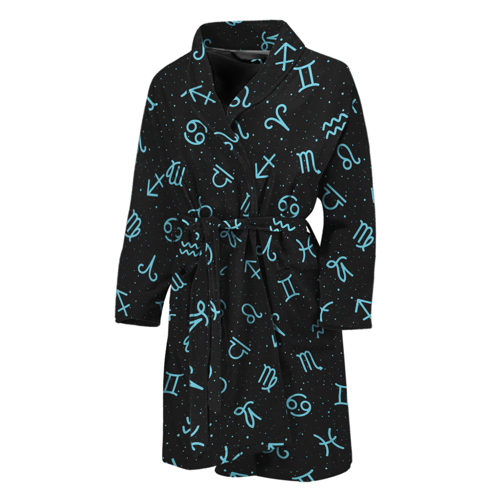 Blue Zodiac Symbols Pattern Print Men's Bathrobe
