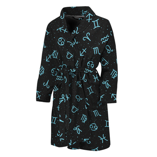 Blue Zodiac Symbols Pattern Print Men's Bathrobe